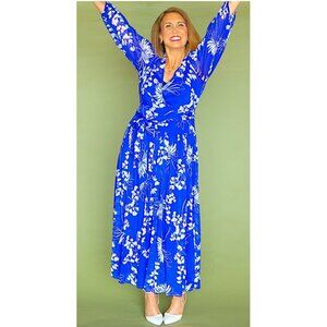 Calvin Klein Dress Women Navy Blue Floral Maxi Whimsy Cottage Lagenlook